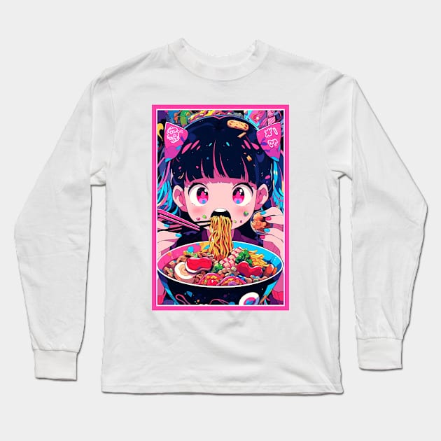 Cute Anime Girl |  Ramen Noodles | Hentaii Chibi Kawaii Design Long Sleeve T-Shirt by AlNoah